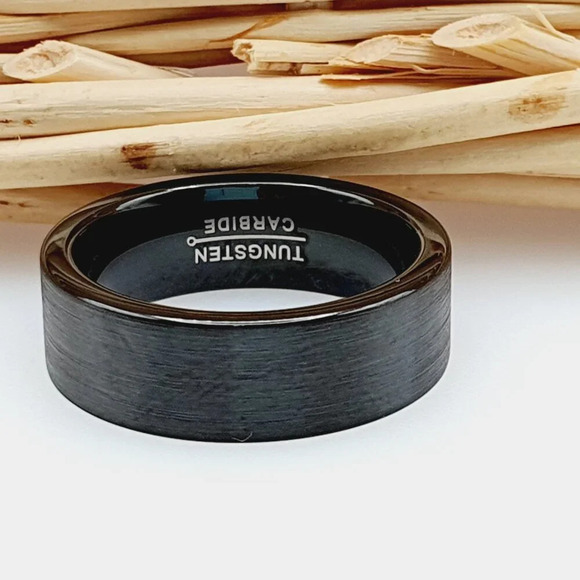 "Pipe Cut Brushed Black Tungsten Wedding Ring, GALTUN232 - Picture 4 of 5